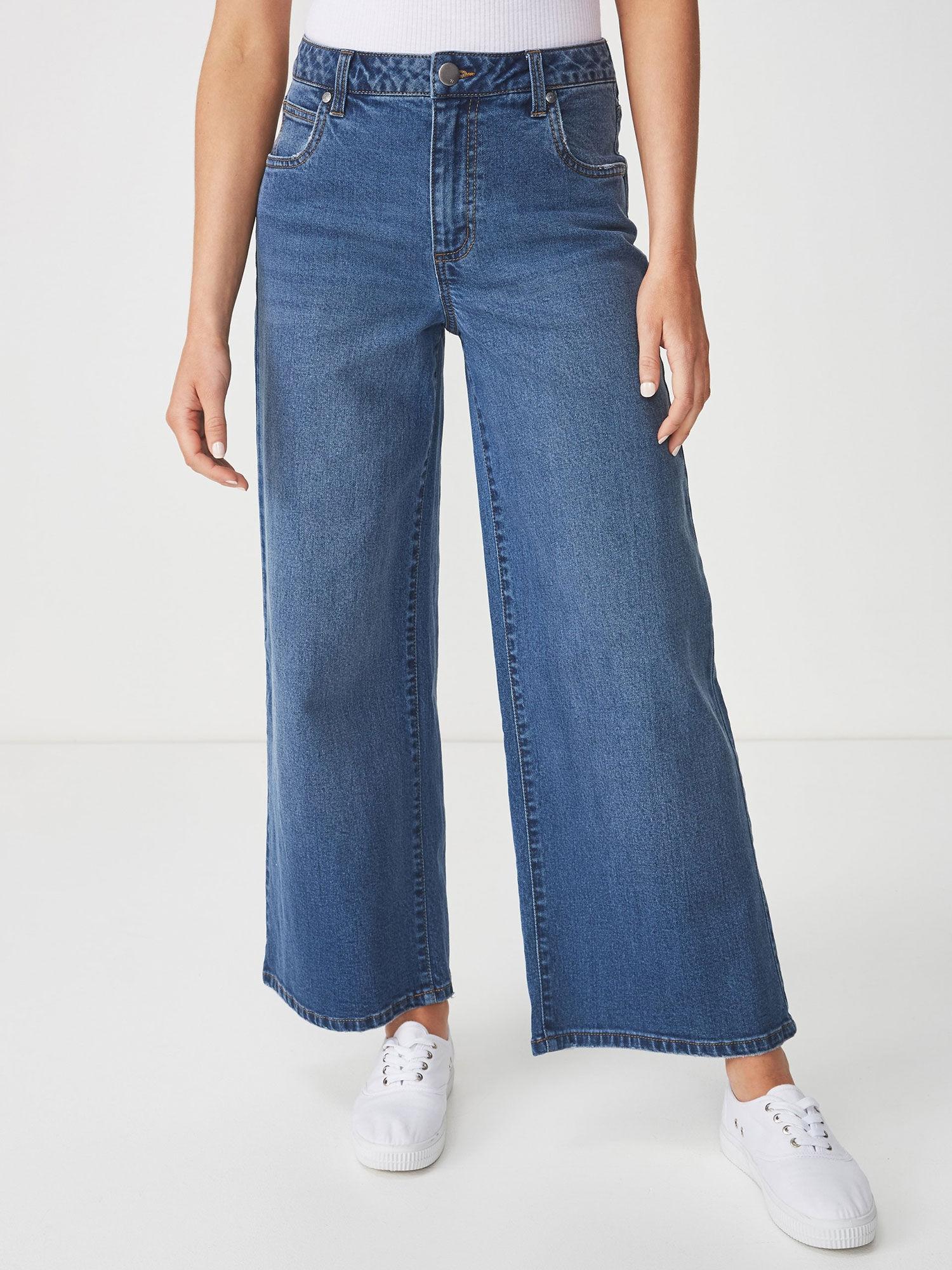 high wide stretch jean mid-blue