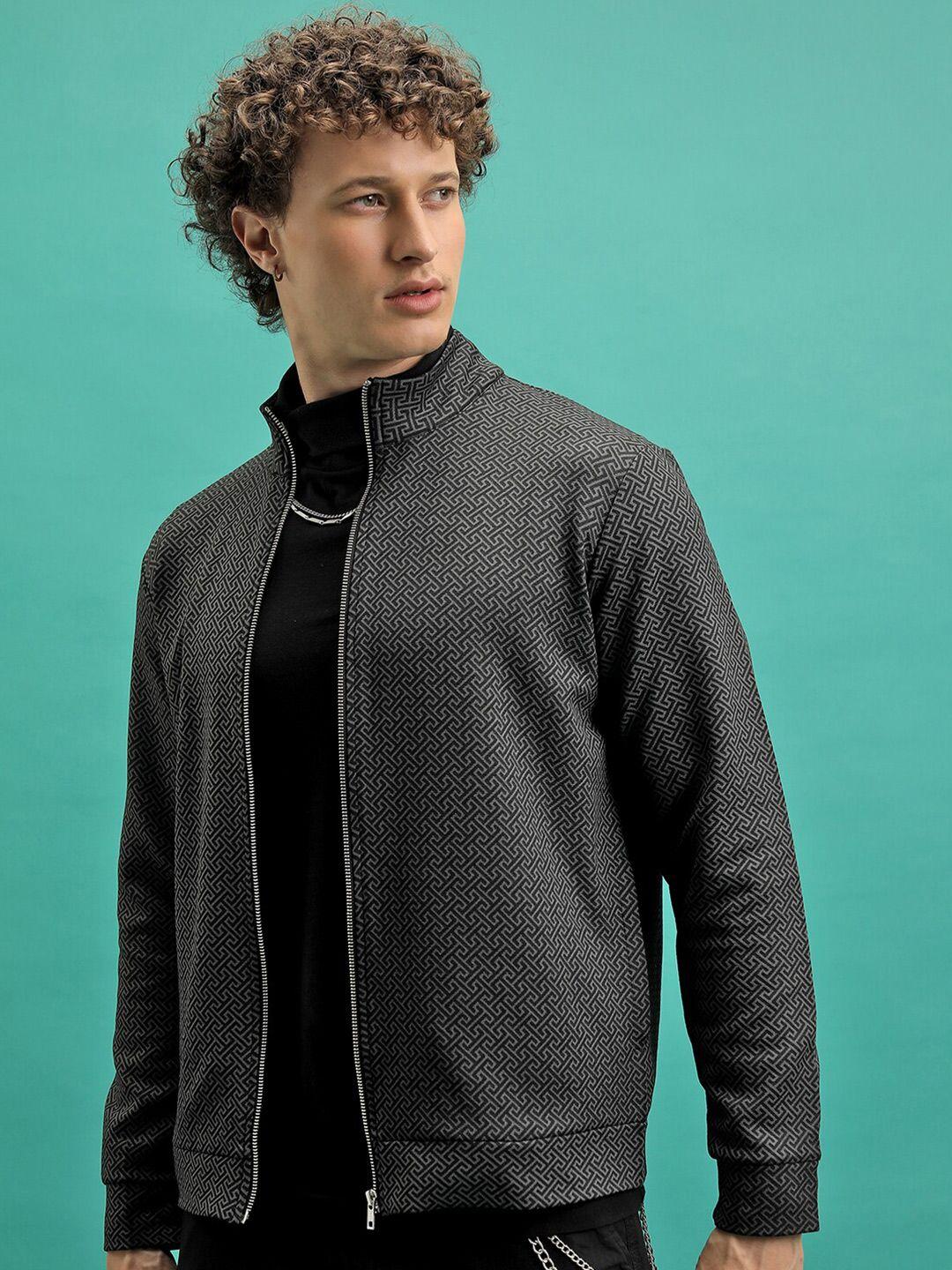 highlander geometric printed high neck full zip front-open sweatshirt