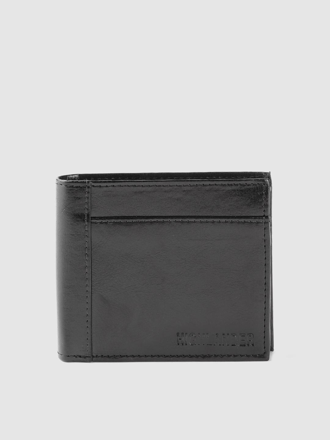 highlander men black solid two fold wallet