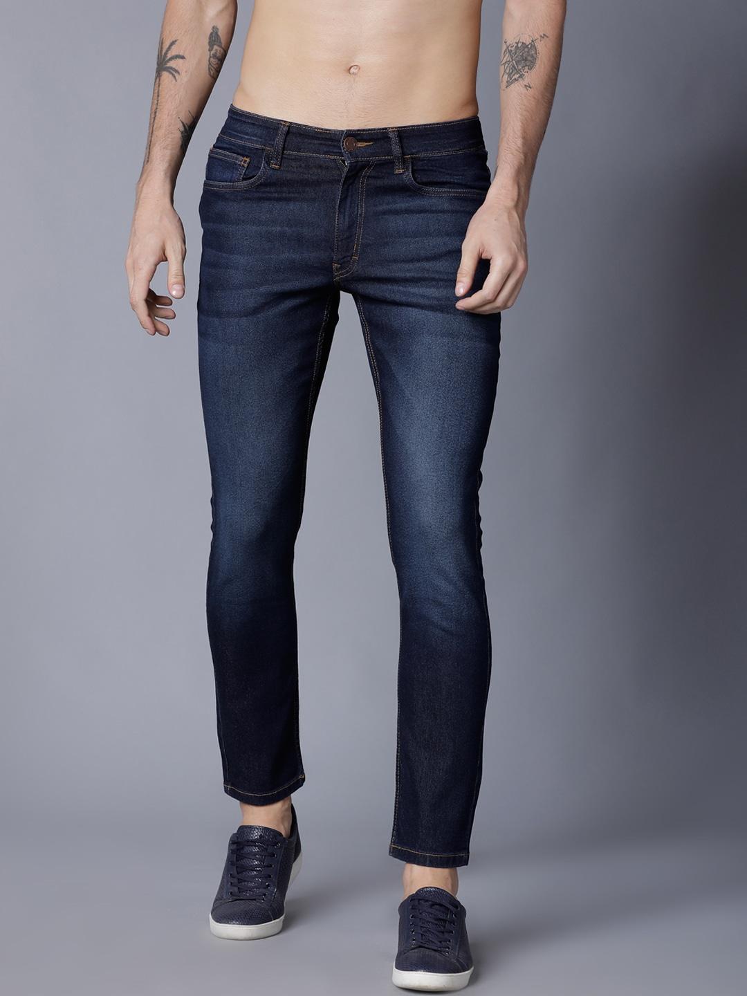highlander men blue slim fit mid-rise clean look stretchable jeans