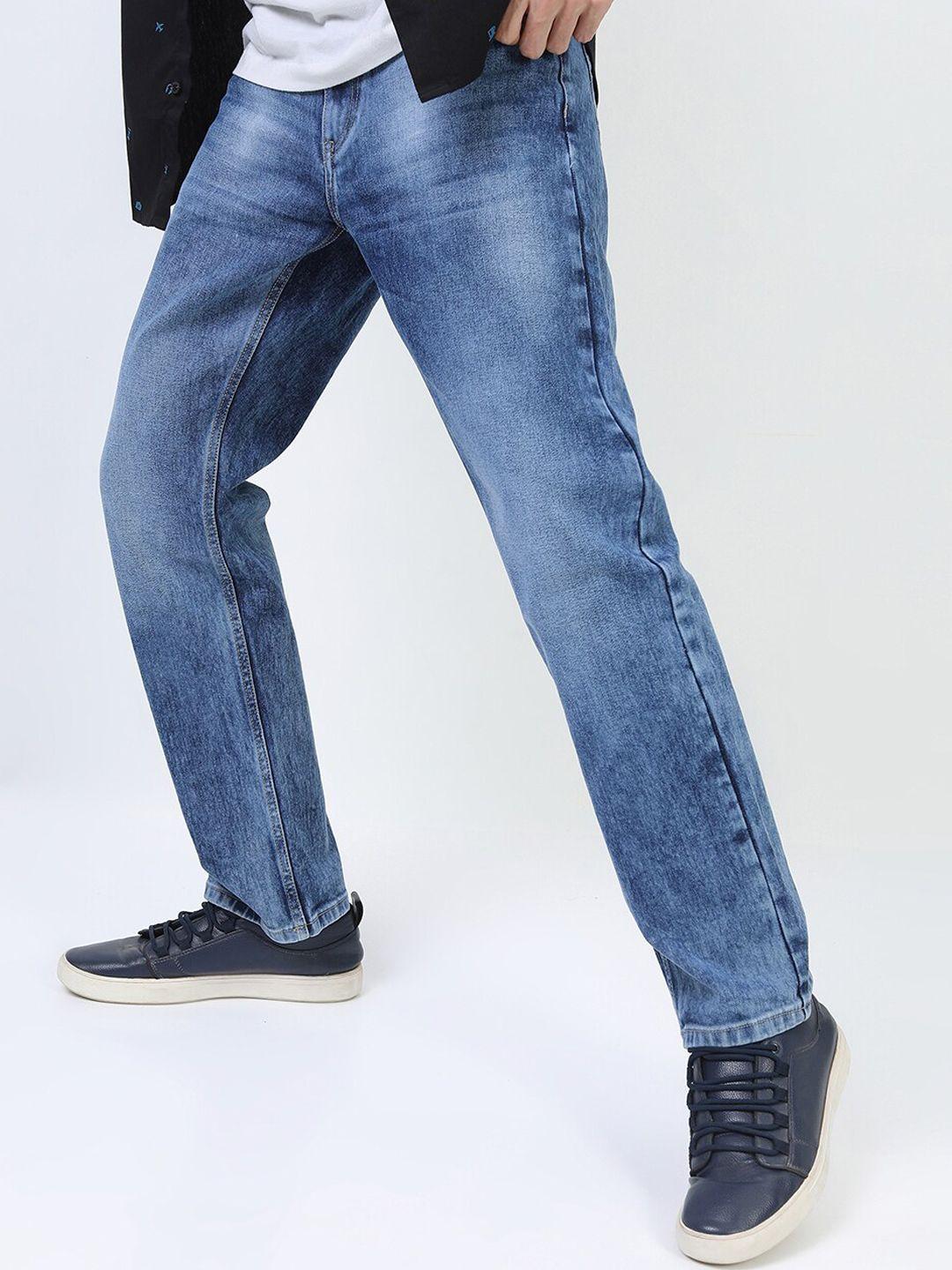highlander men blue straight fit heavy fade stretchable jeans