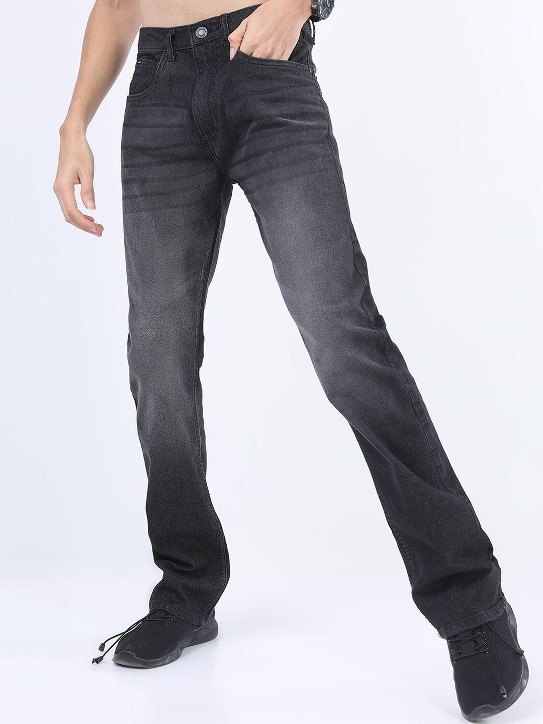 highlander men charcoal bootcut clean look light fade stretchable jeans