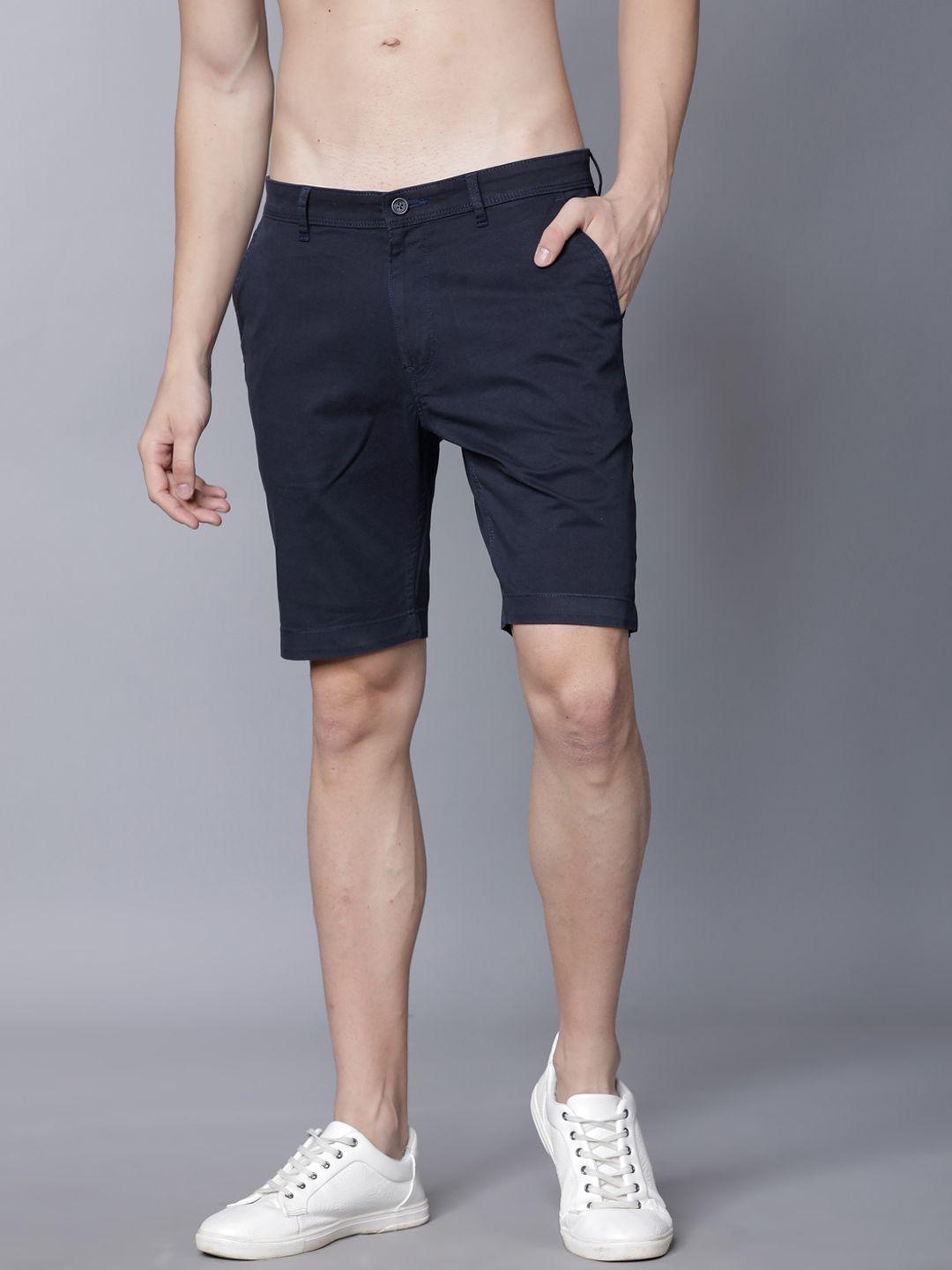 highlander men navy blue solid slim fit chino shorts