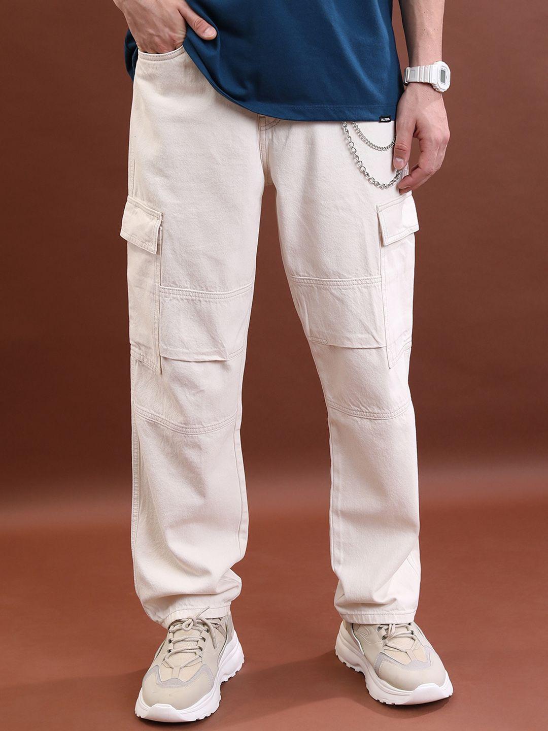 highlander men relaxed fit mid-rise clean look cargo jeans