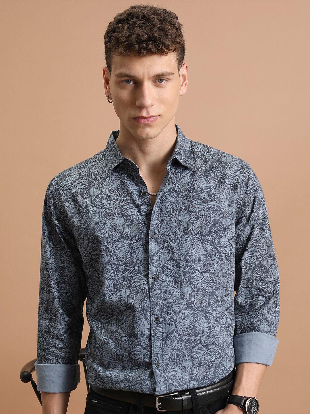 highlander slim fit all over floral printed cotton casual shirt