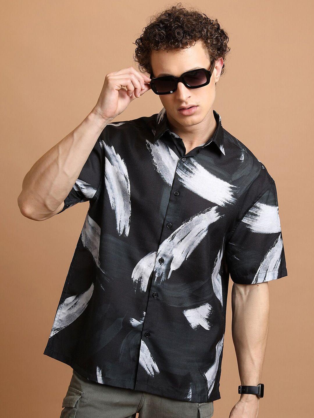 highlander abstract printed oversized half sleeves casual shirt