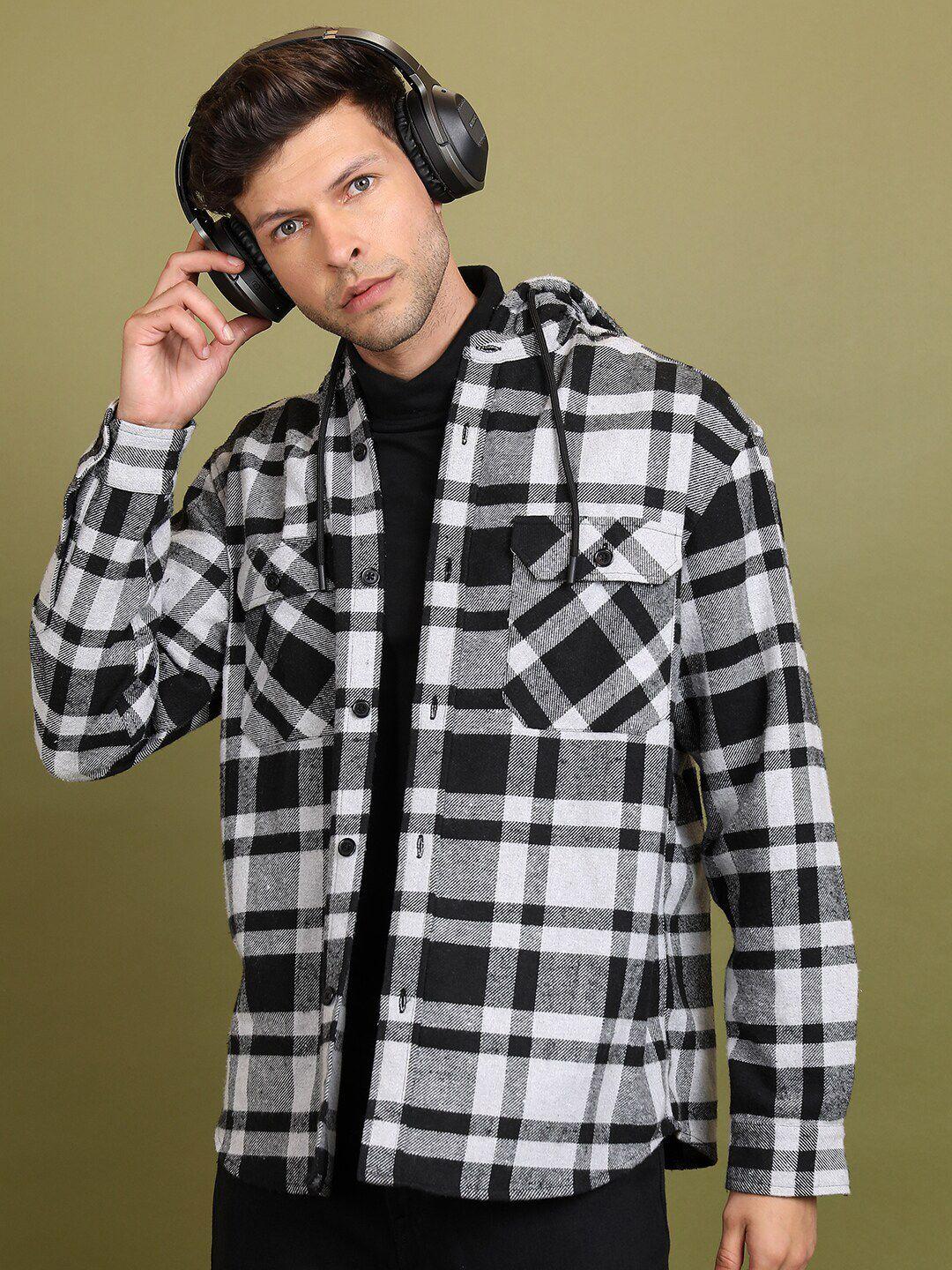 highlander black hooded tartan checked oversized shirt