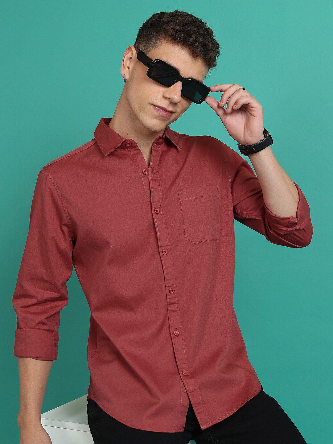 highlander coral slim fit cutaway collar cotton casual shirt