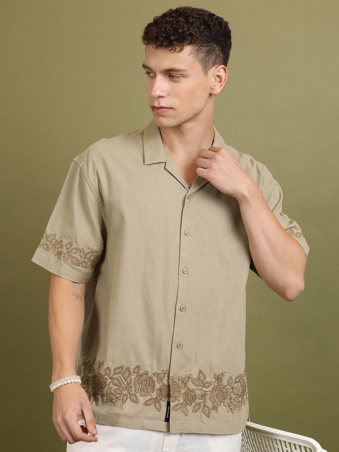 highlander embroidery cotton linen oversized shirt