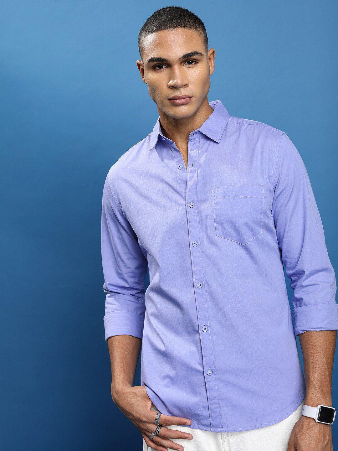 highlander lavender slim fit spread collar cotton casual shirt