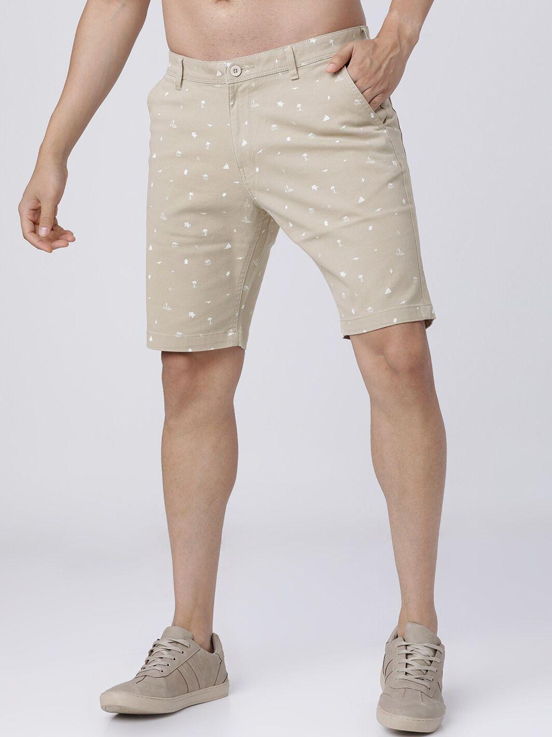 highlander men beige printed slim fit regular shorts