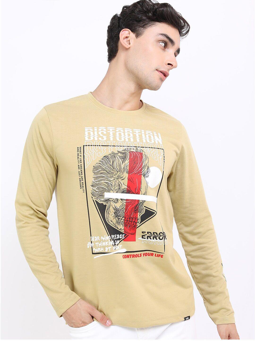 highlander men beige printed slim fit t-shirt