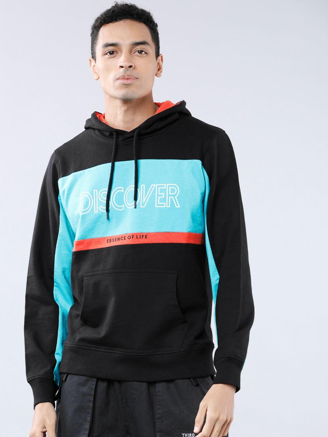 highlander men black & blue printed hooded sweatshirt