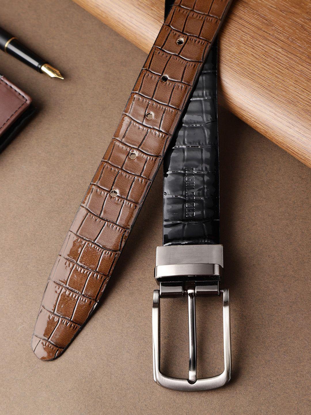 highlander men black & brown croc-textured reversible belt