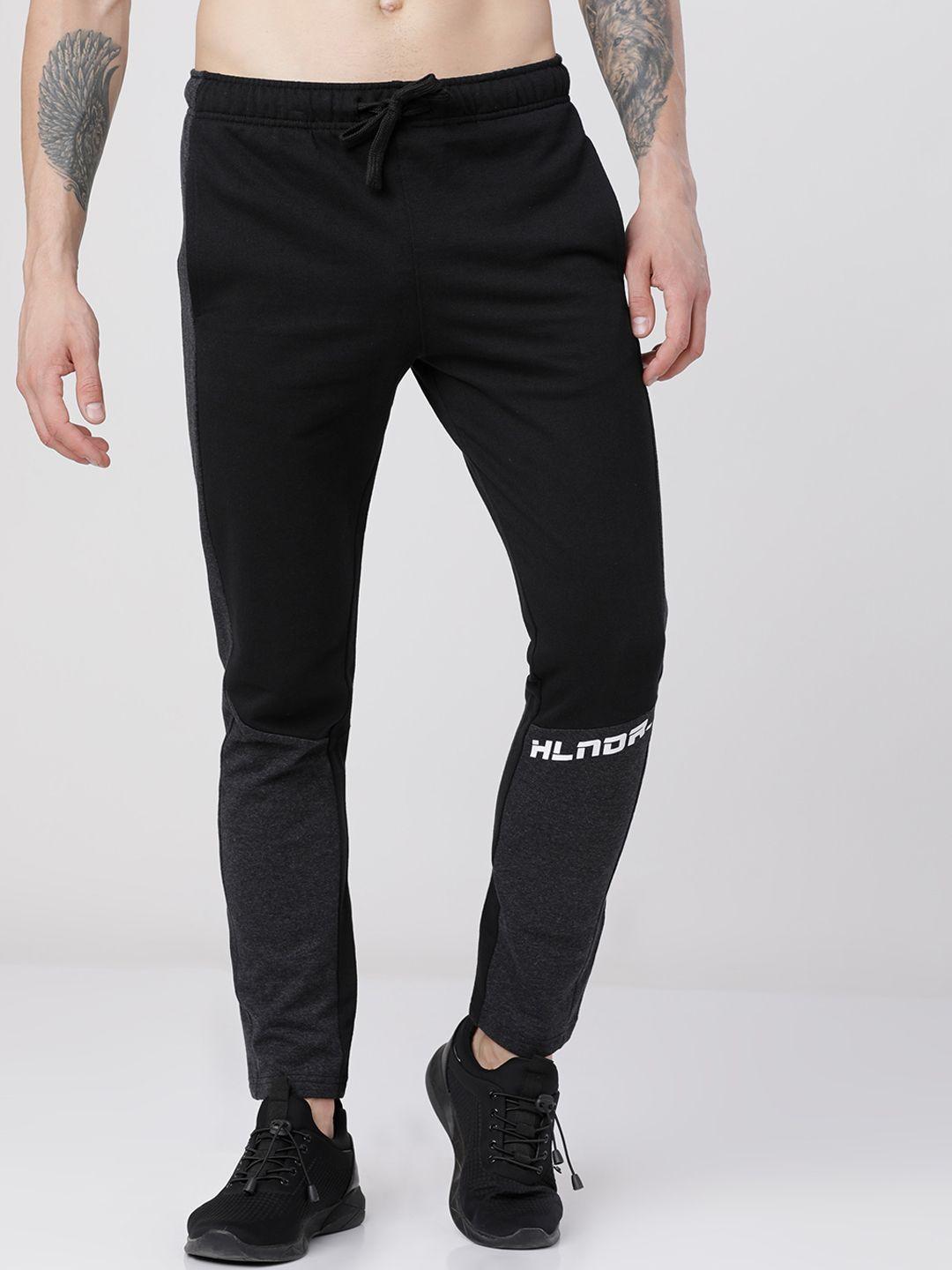 highlander men black & grey colorblocked slim-fit track pants