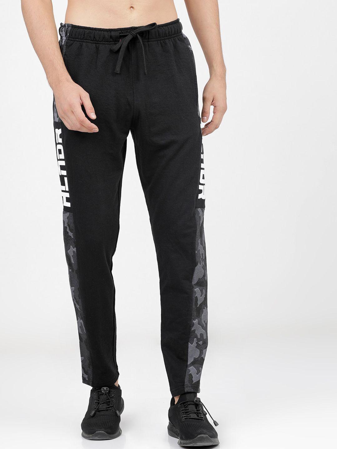 highlander men black & grey solid slim-fit track pants