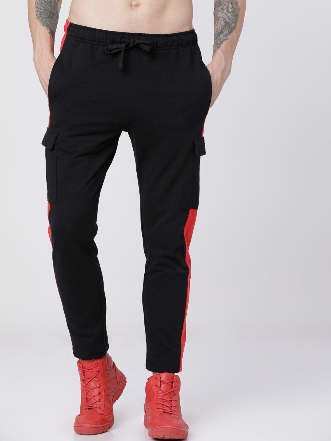 highlander men black & red solid slim-fit track pants