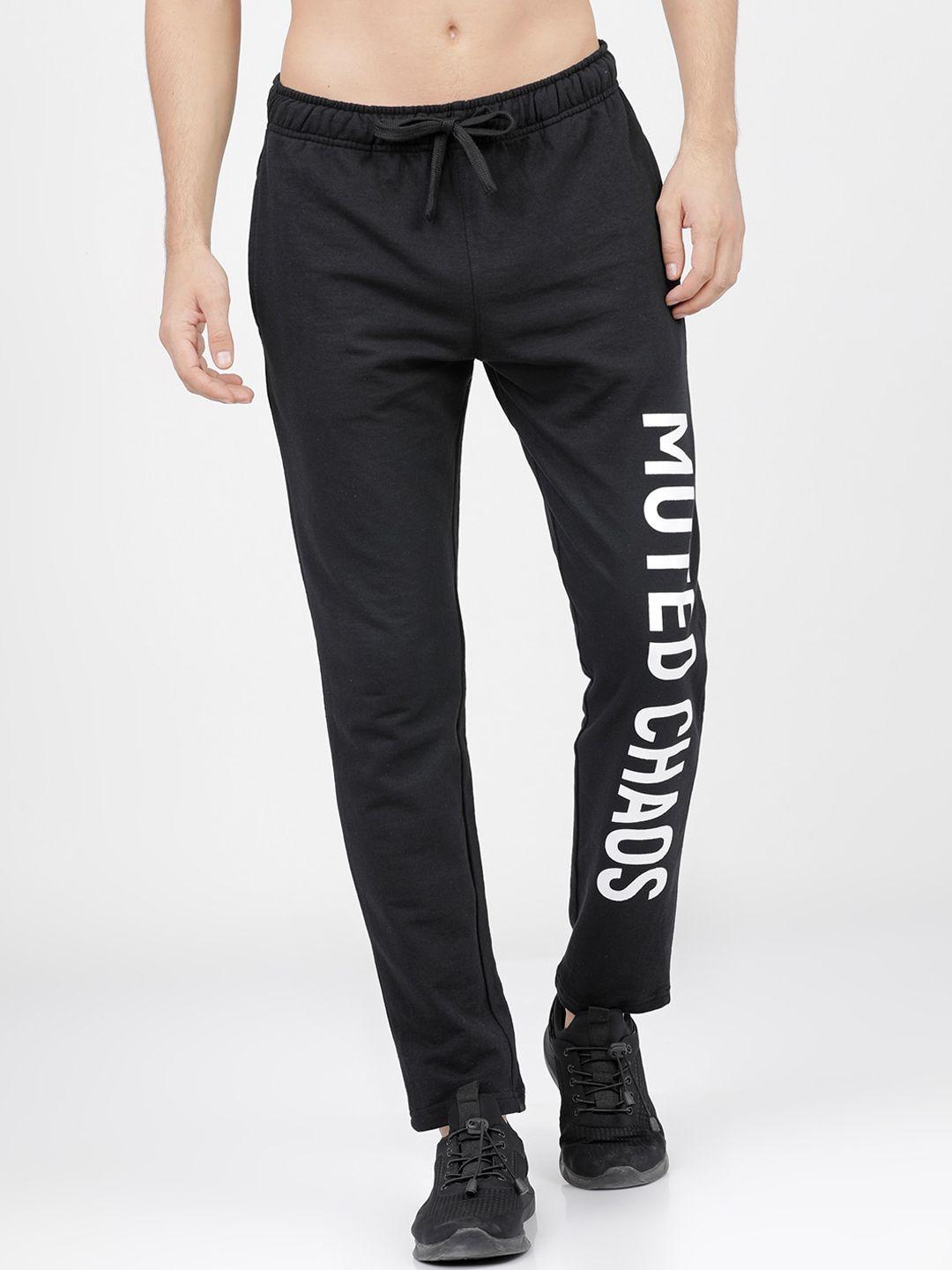 highlander men black & white typography printed slim-fit sports track pants