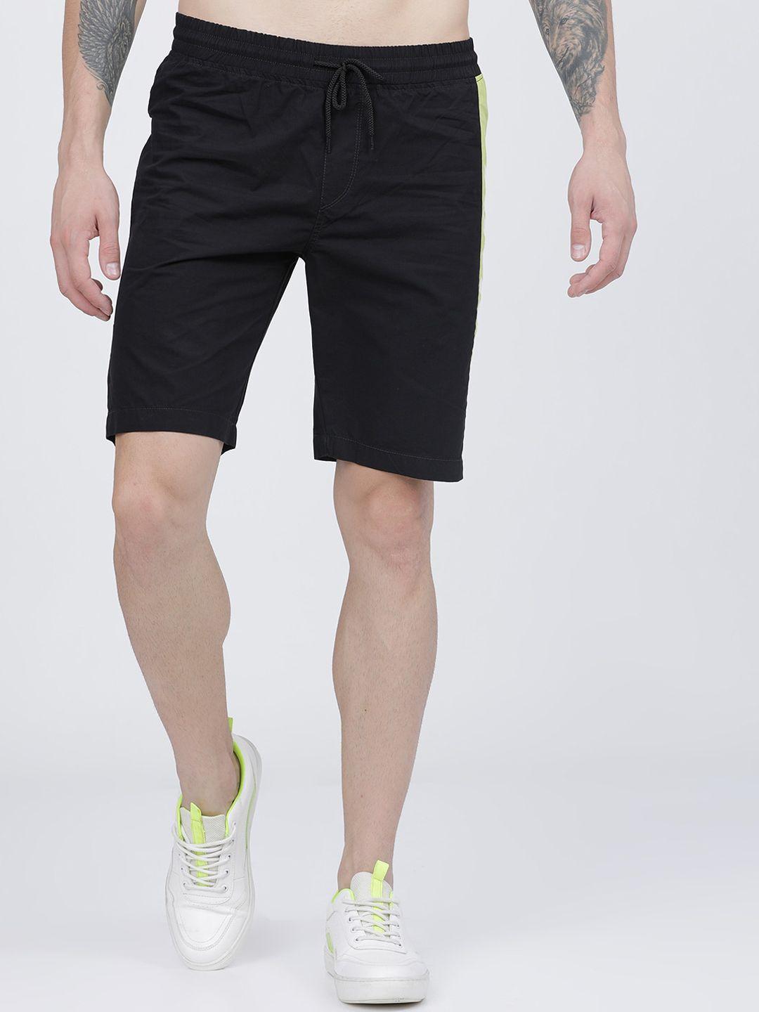 highlander men black slim fit mid-rise sports shorts