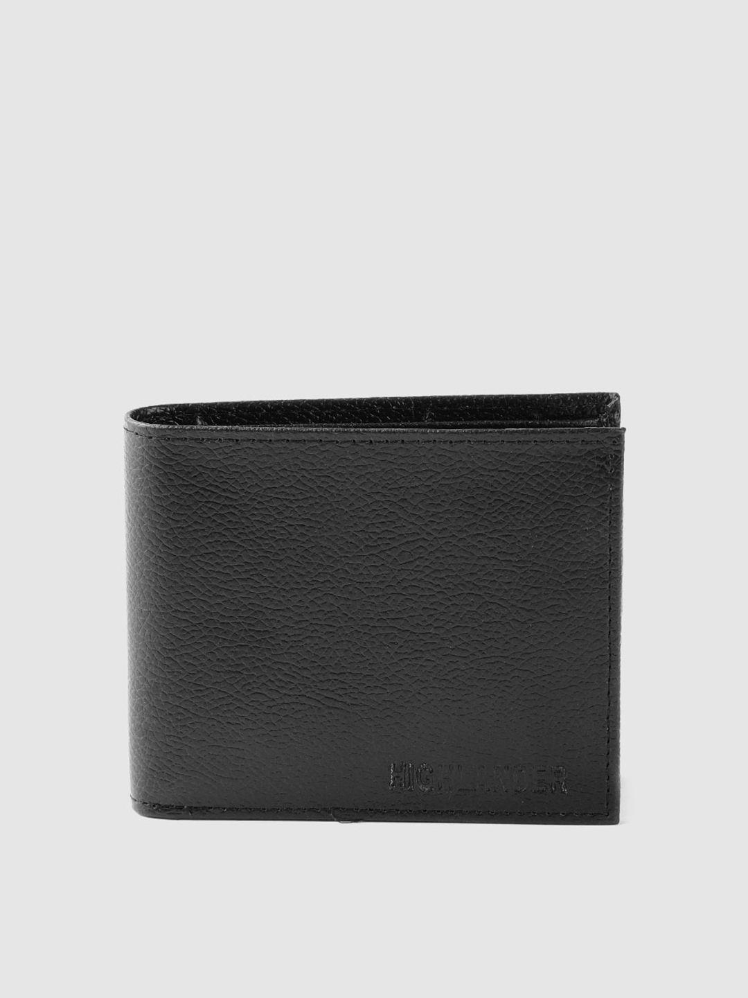 highlander men black solid two fold wallet