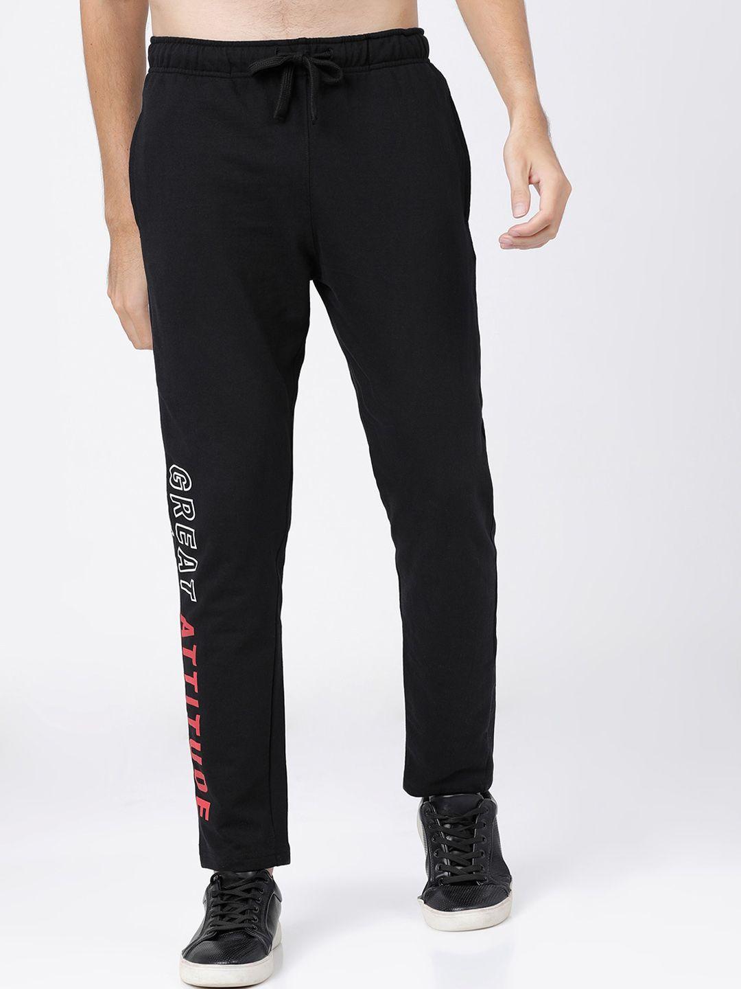 highlander men black typography printed slim-fit track pants