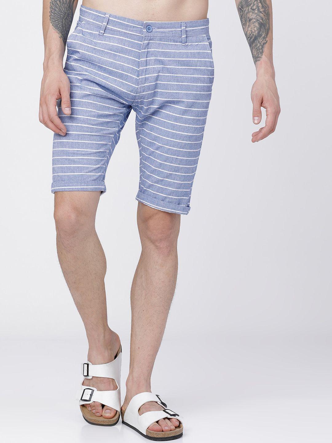 highlander men blue & white striped slim fit regular shorts