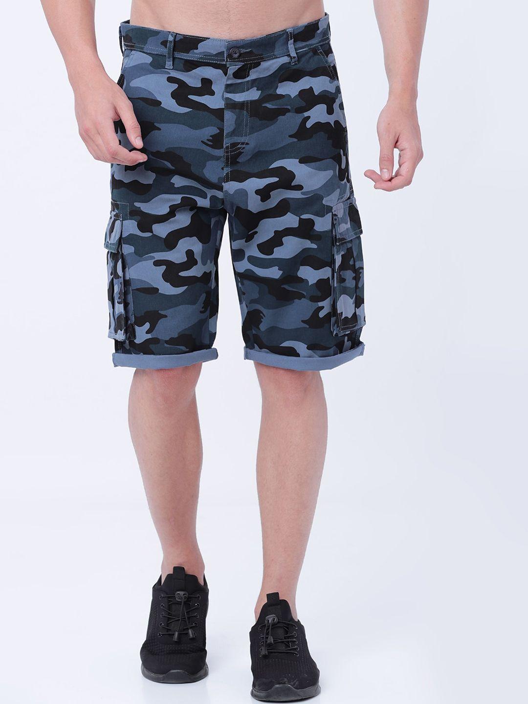 highlander men blue printed slim fit cargo shorts