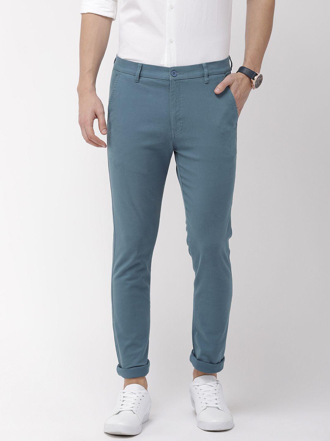 highlander men blue slim fit solid chinos