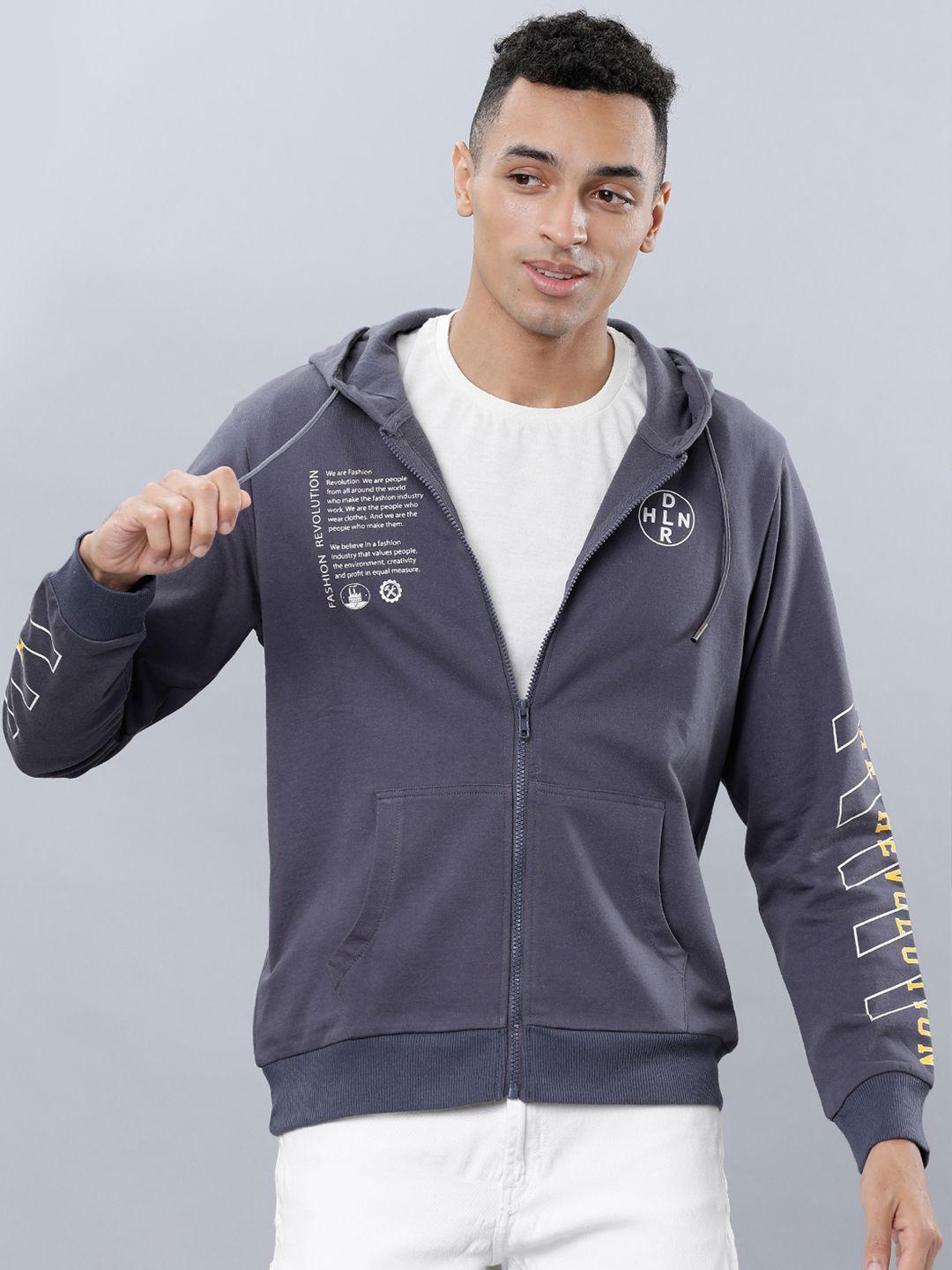 highlander men blue solid hooded sweatshirt