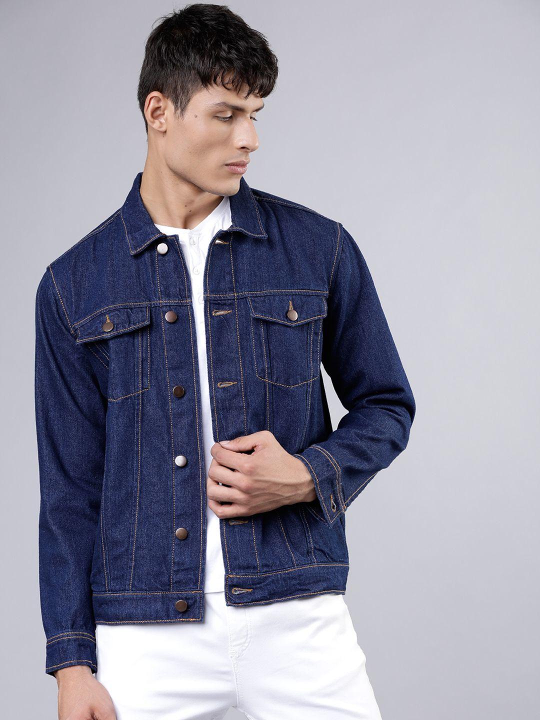 highlander men blue solid lightweight denim jacket