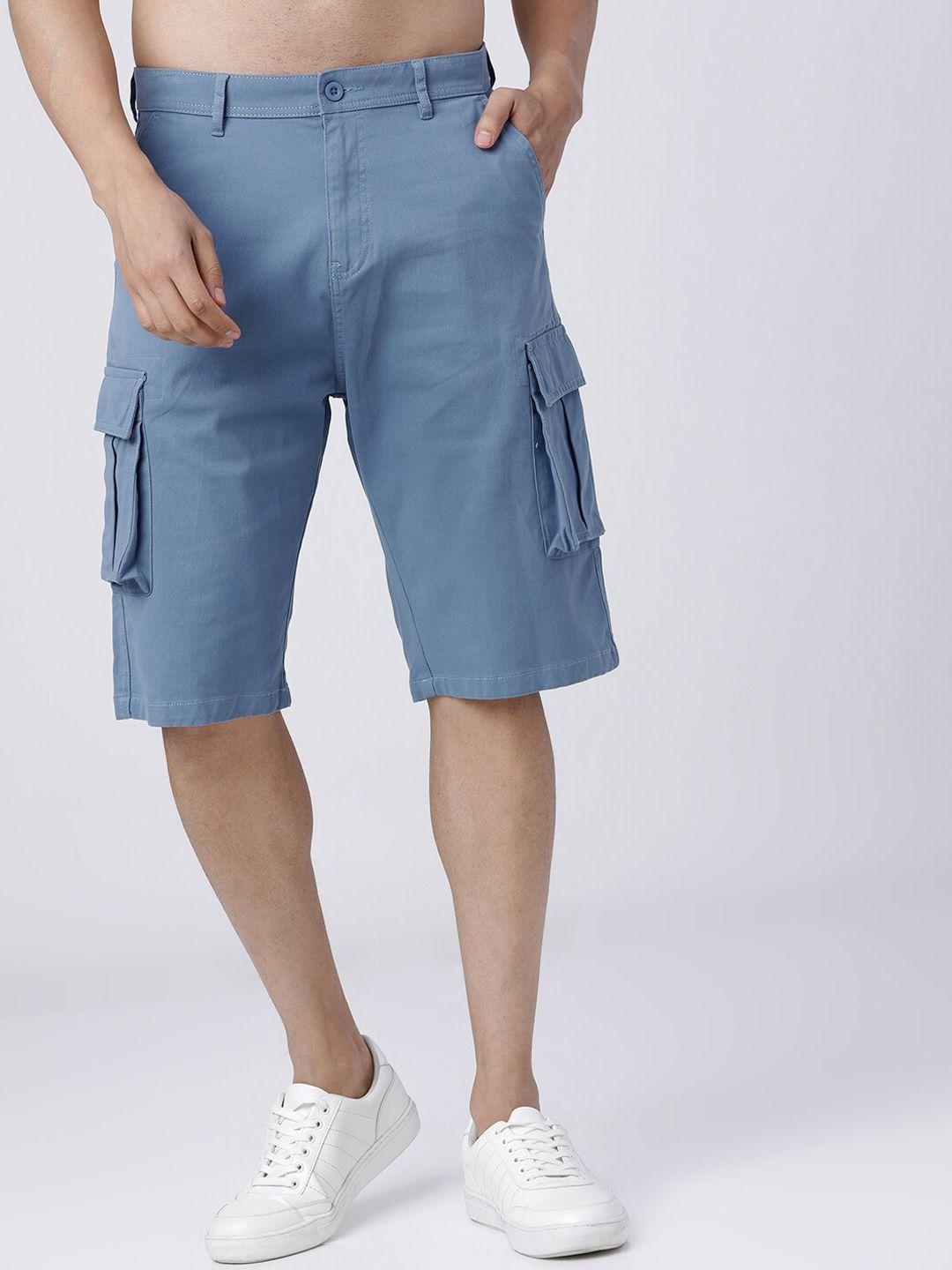 highlander men blue solid slim fit cargo shorts