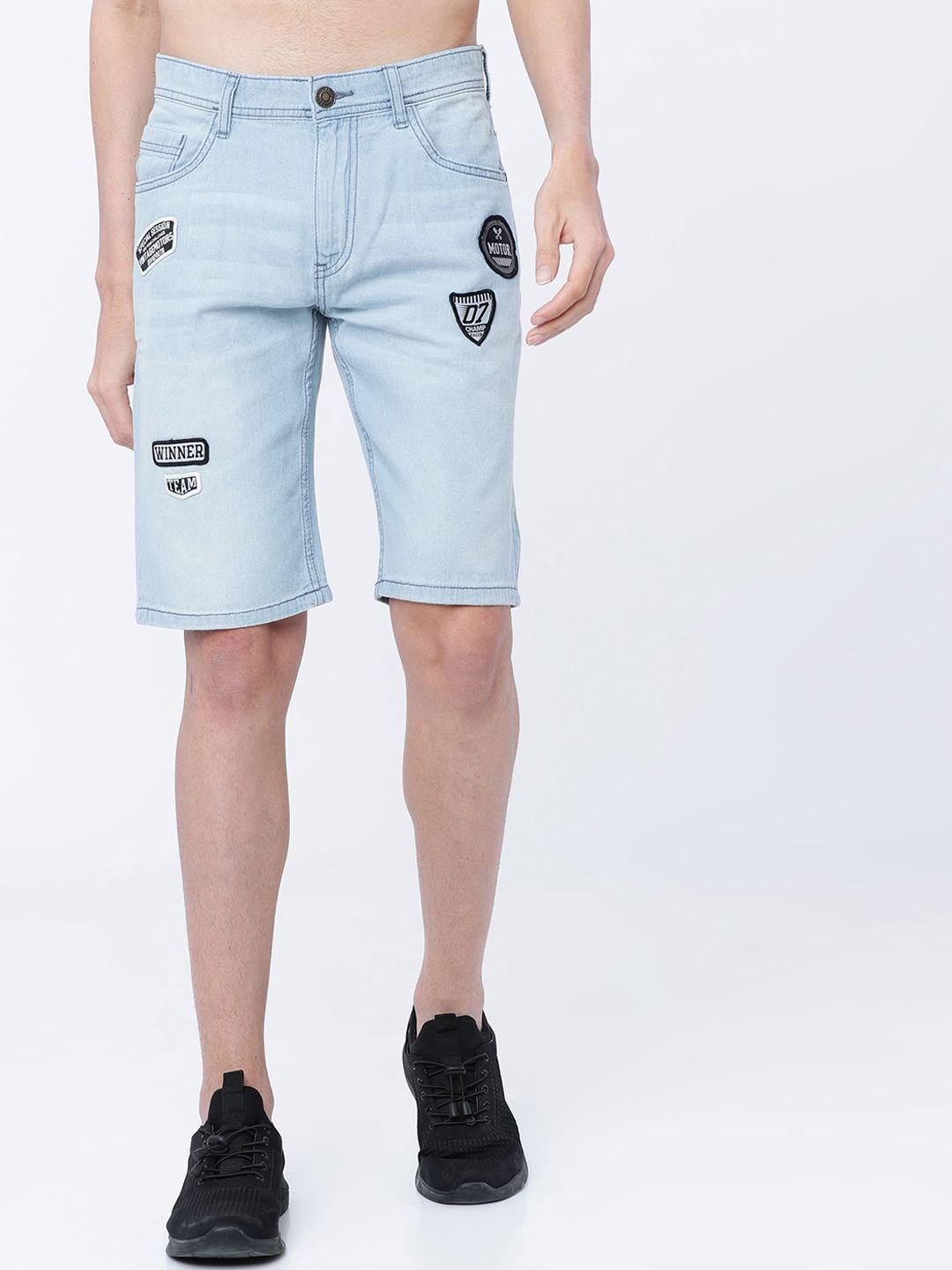 highlander men blue solid slim fit denim shorts