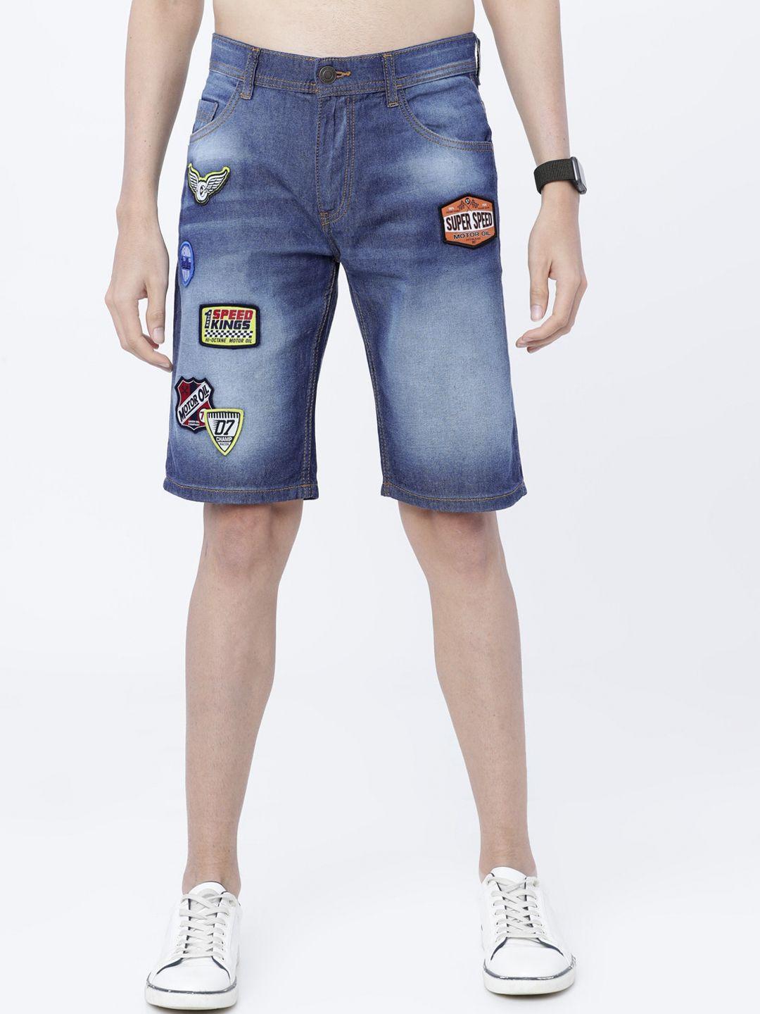 highlander men blue washed slim fit denim shorts