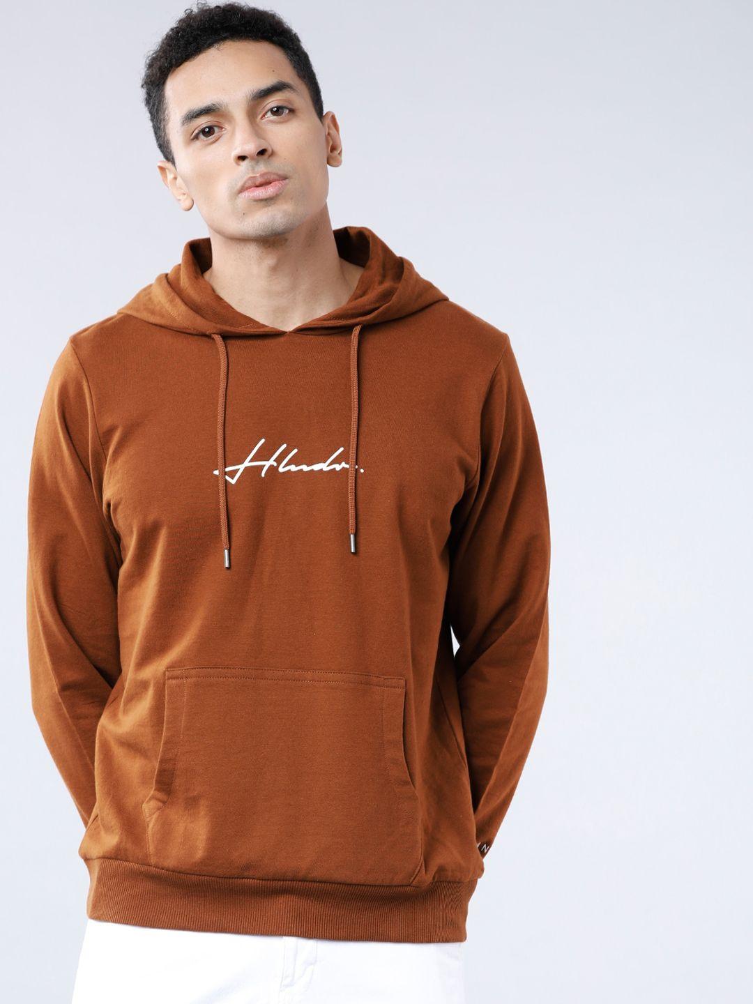 highlander men brown printed hooded sweatshirt