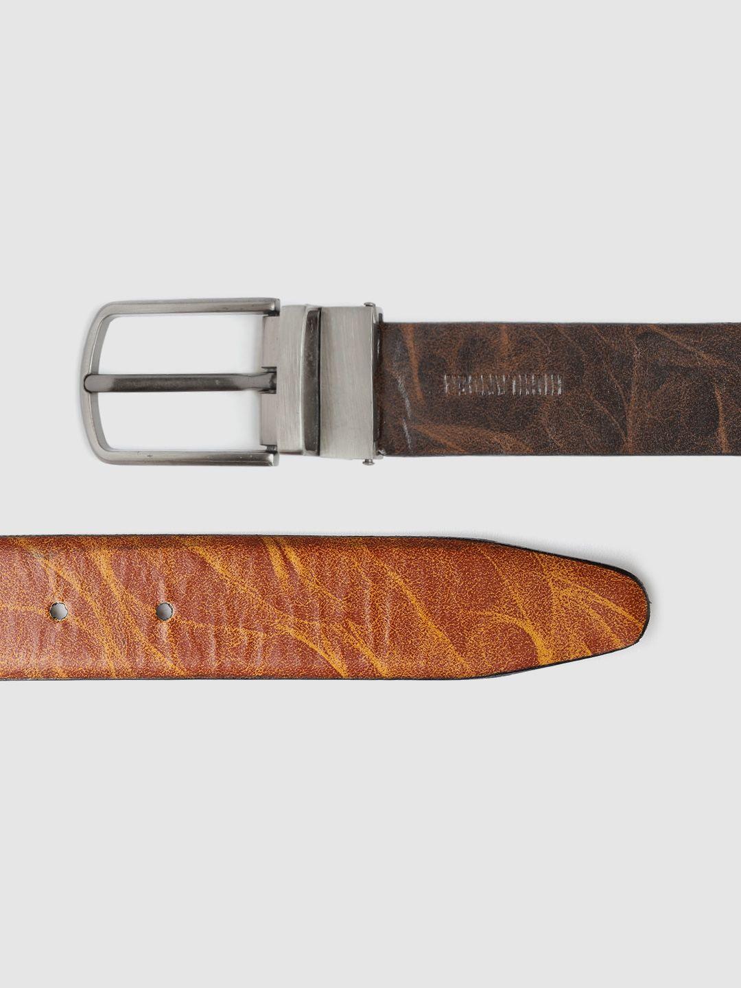 highlander men brown printed reversible belt