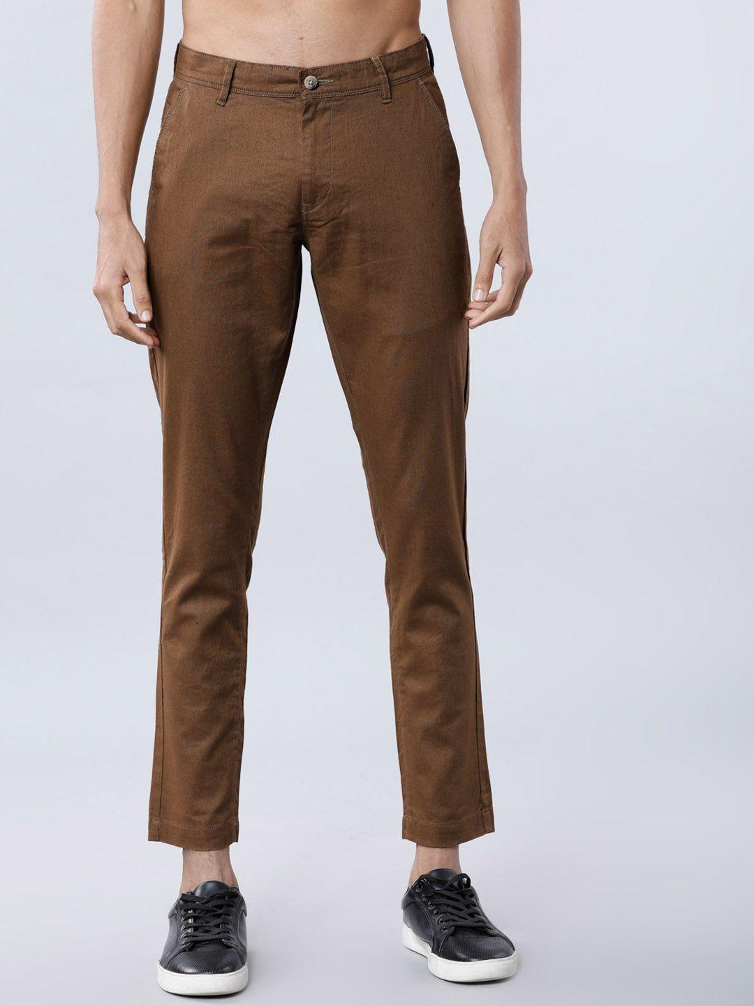 highlander men brown slim fit solid chinos