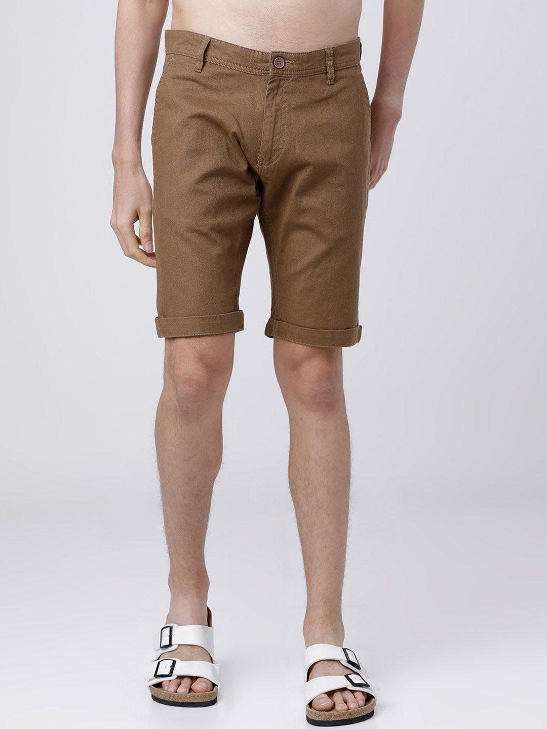 highlander men brown solid slim fit regular shorts