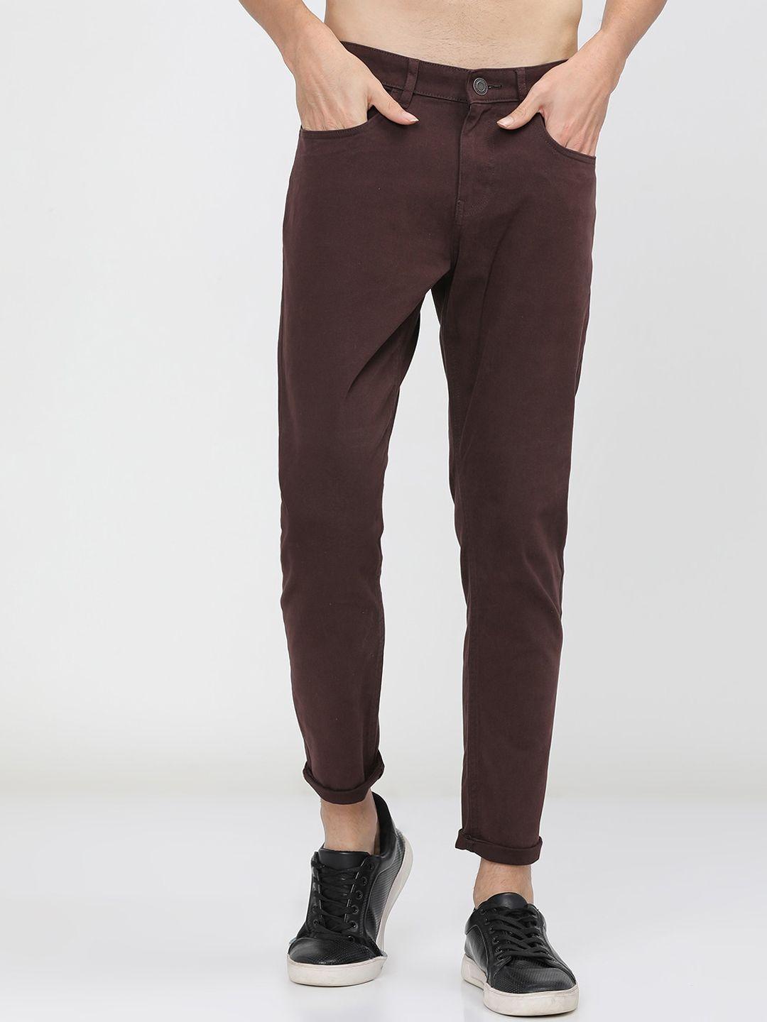 highlander men brown tapered fit chinos trousers