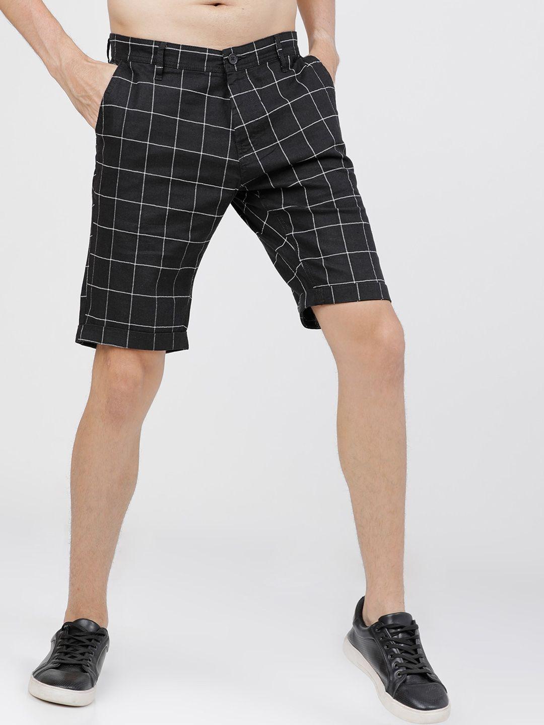 highlander men charcoal checked slim fit regular shorts