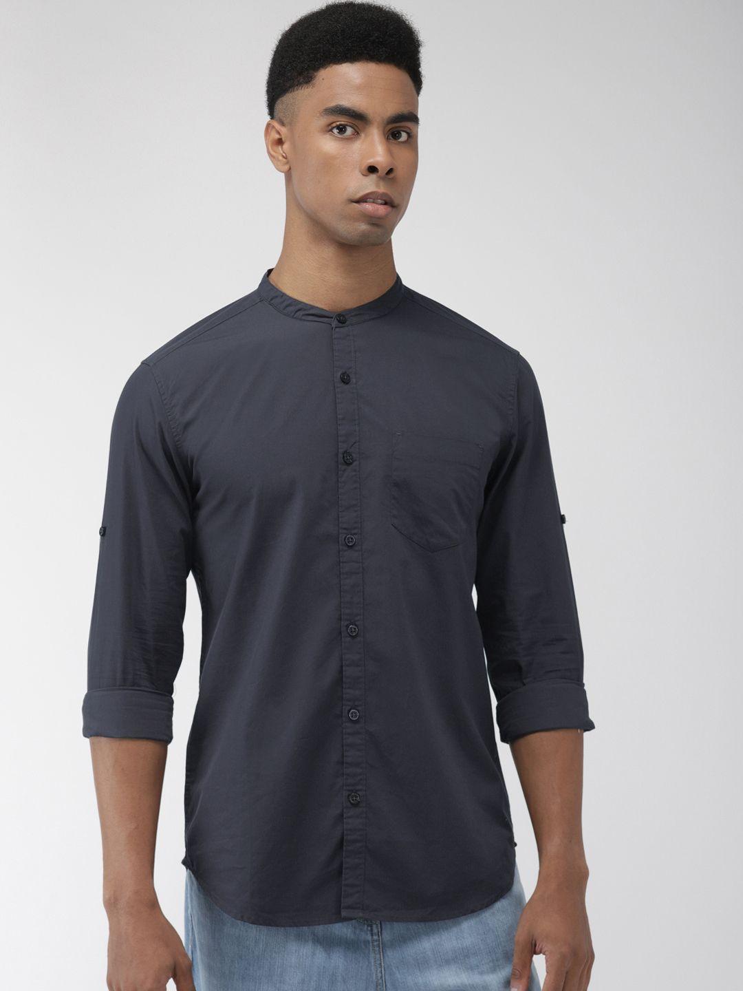 highlander men charcoal slim fit solid casual shirt