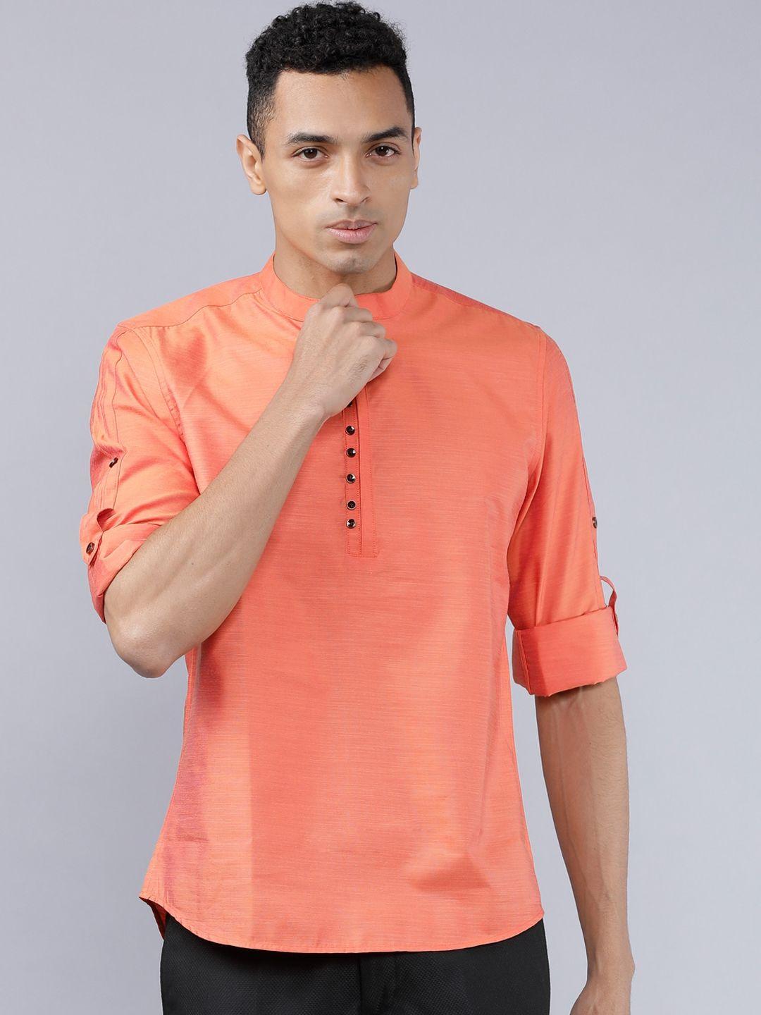 highlander men coral orange slim fit solid casual shirt