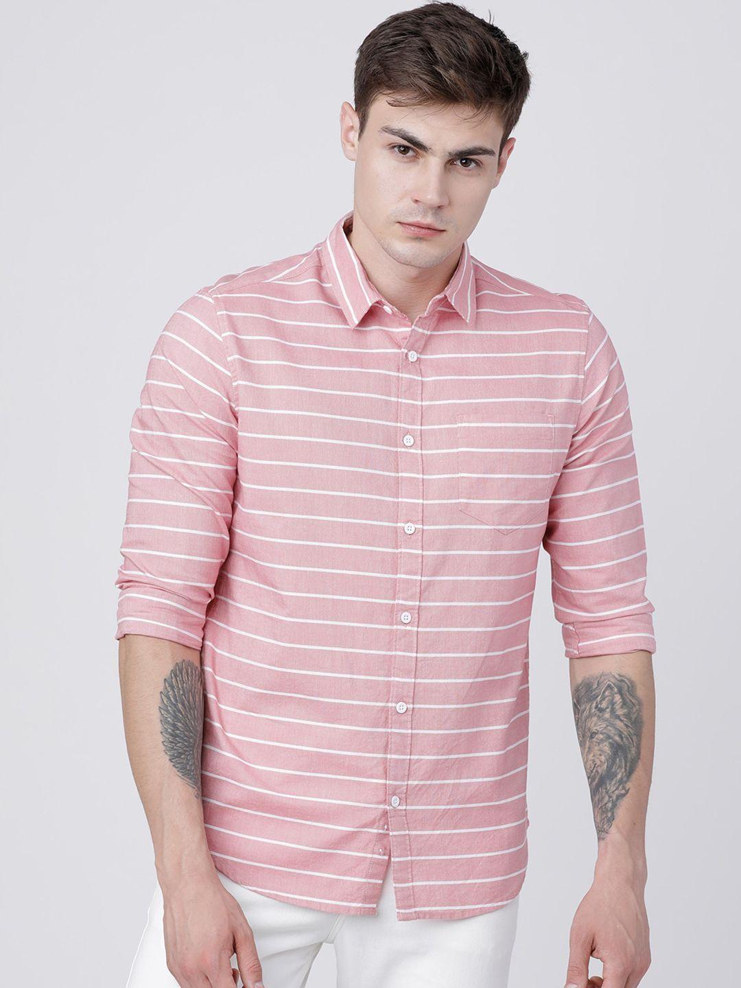 highlander men coral slim fit striped casual shirt