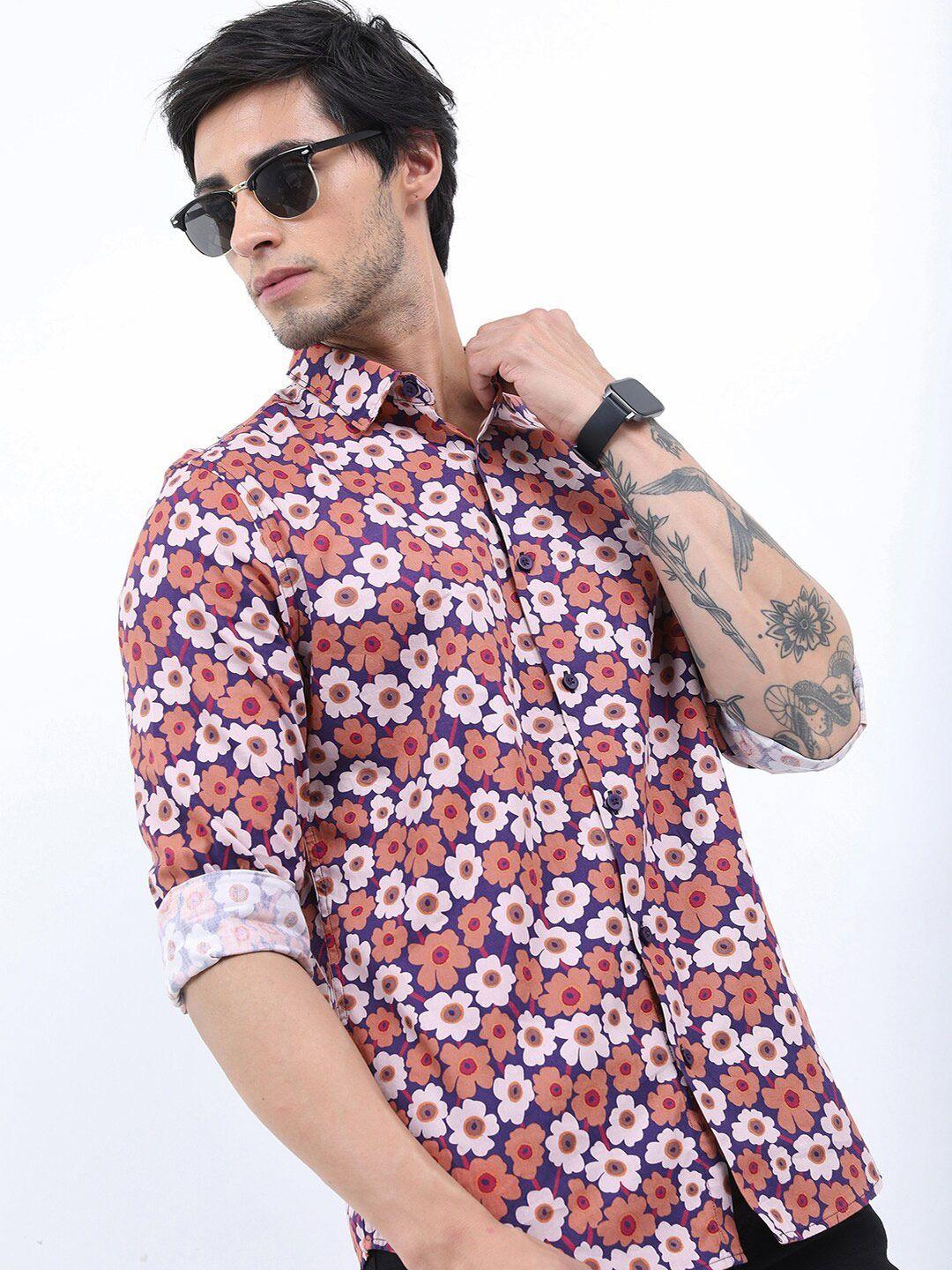 highlander men floral printed slim fit casual cotton shirt