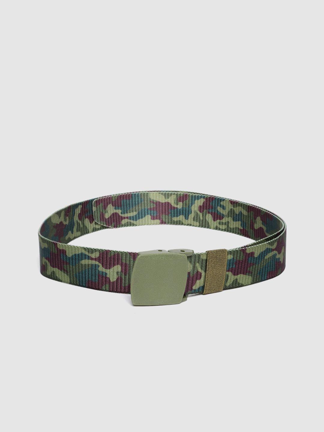 highlander men green & pink camouflage print belt