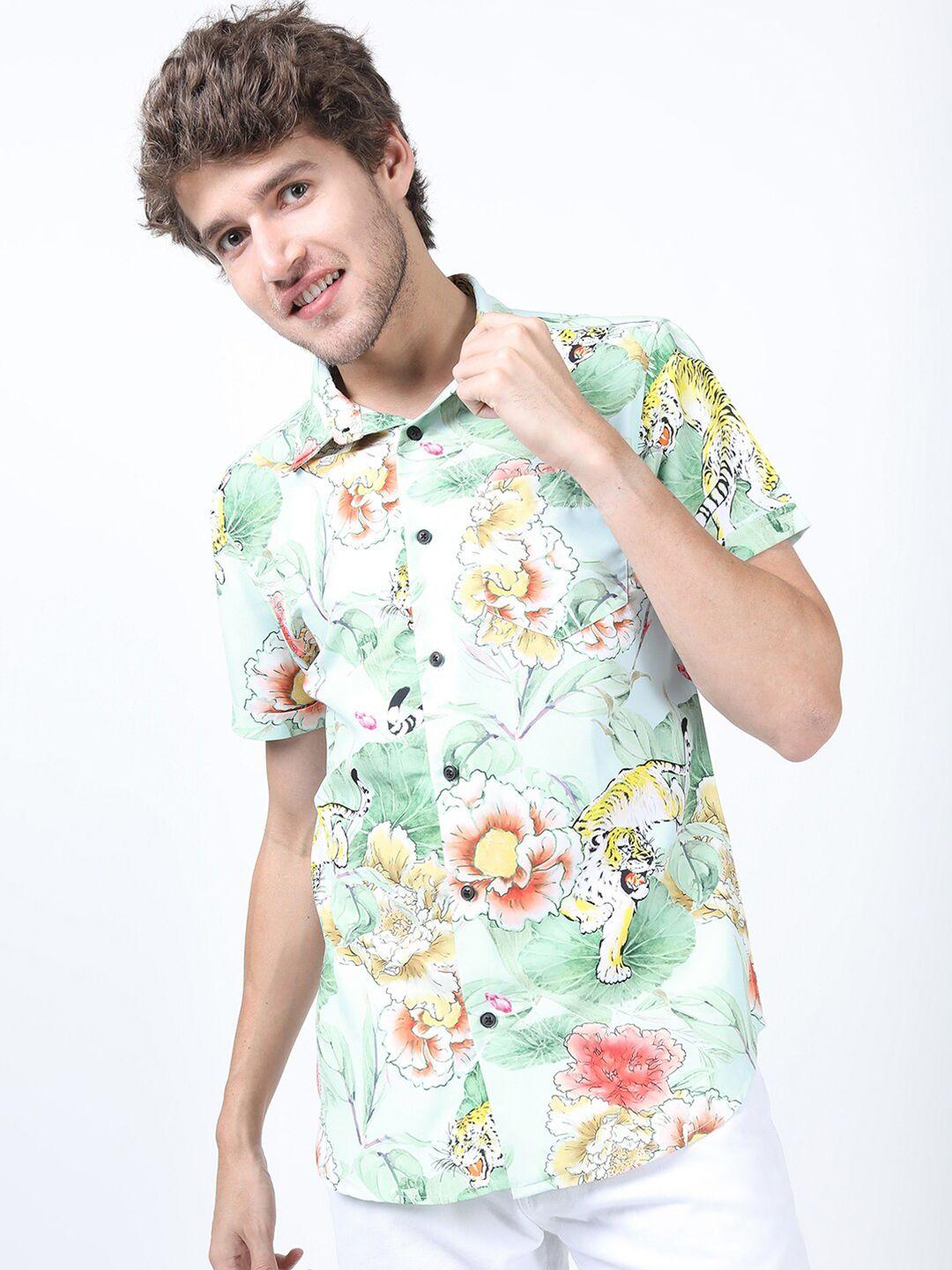 highlander men green floral printed casual shirt