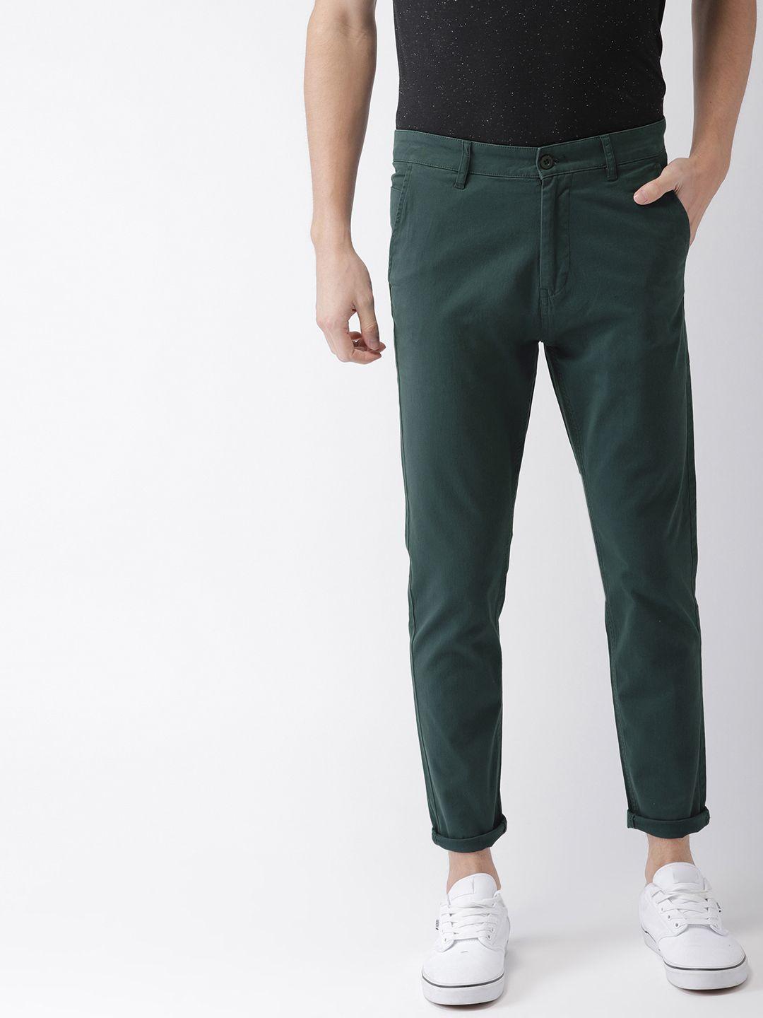 highlander men green tapered fit solid chinos