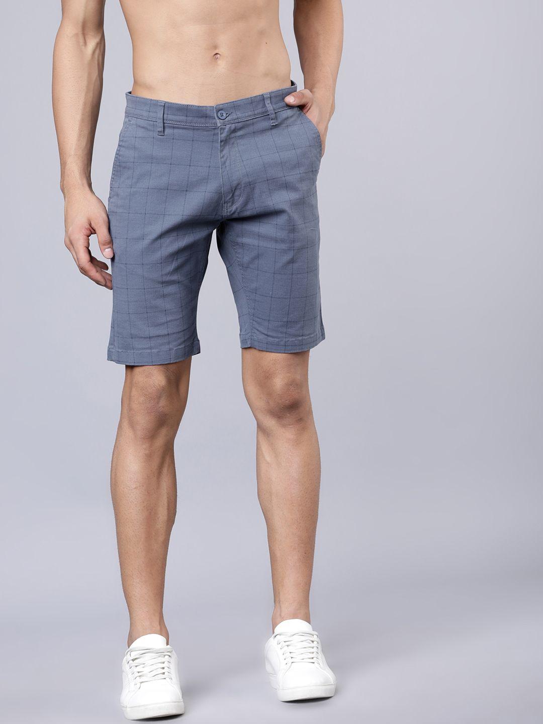 highlander men grey checked slim fit regular shorts