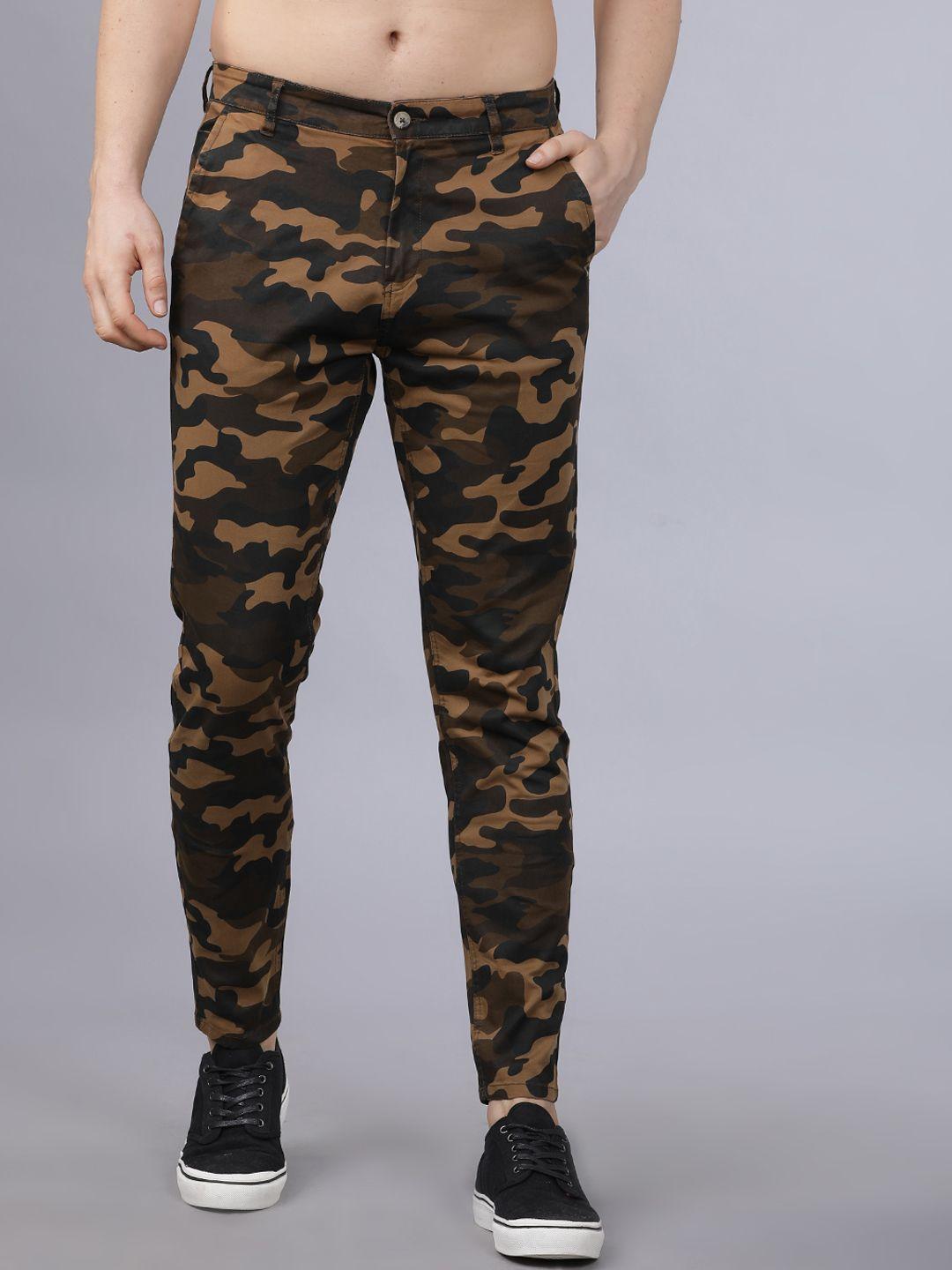 highlander men khaki tapered fit camouflage regular trousers