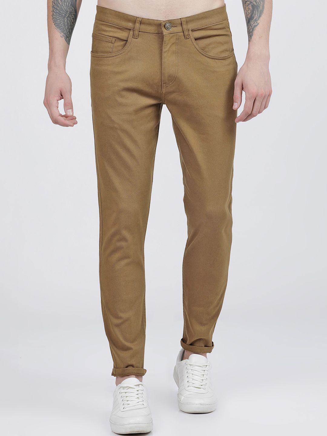 highlander men khaki tapered fit regular trousers