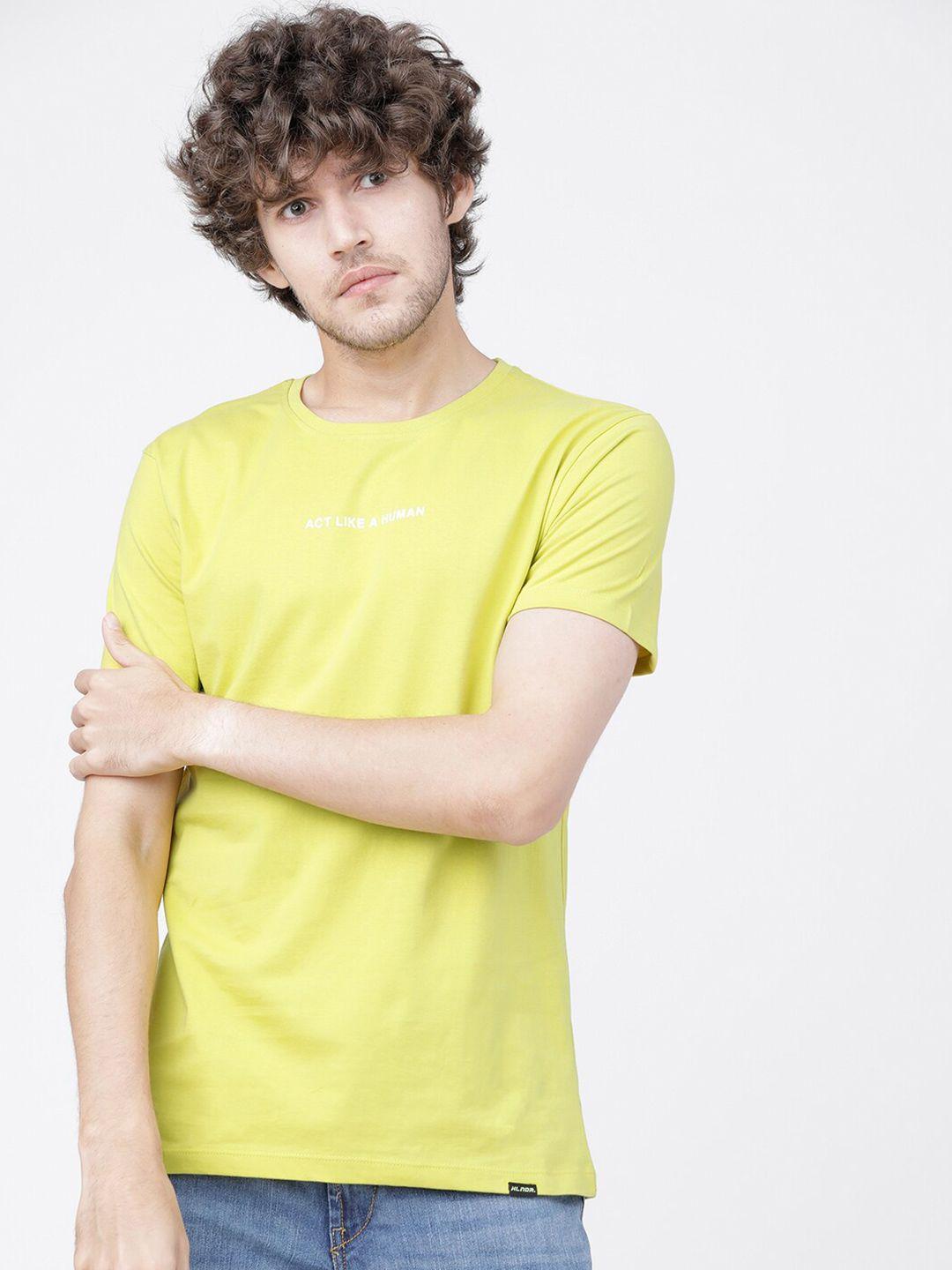 highlander men lime green printed pure cotton round neck t-shirt